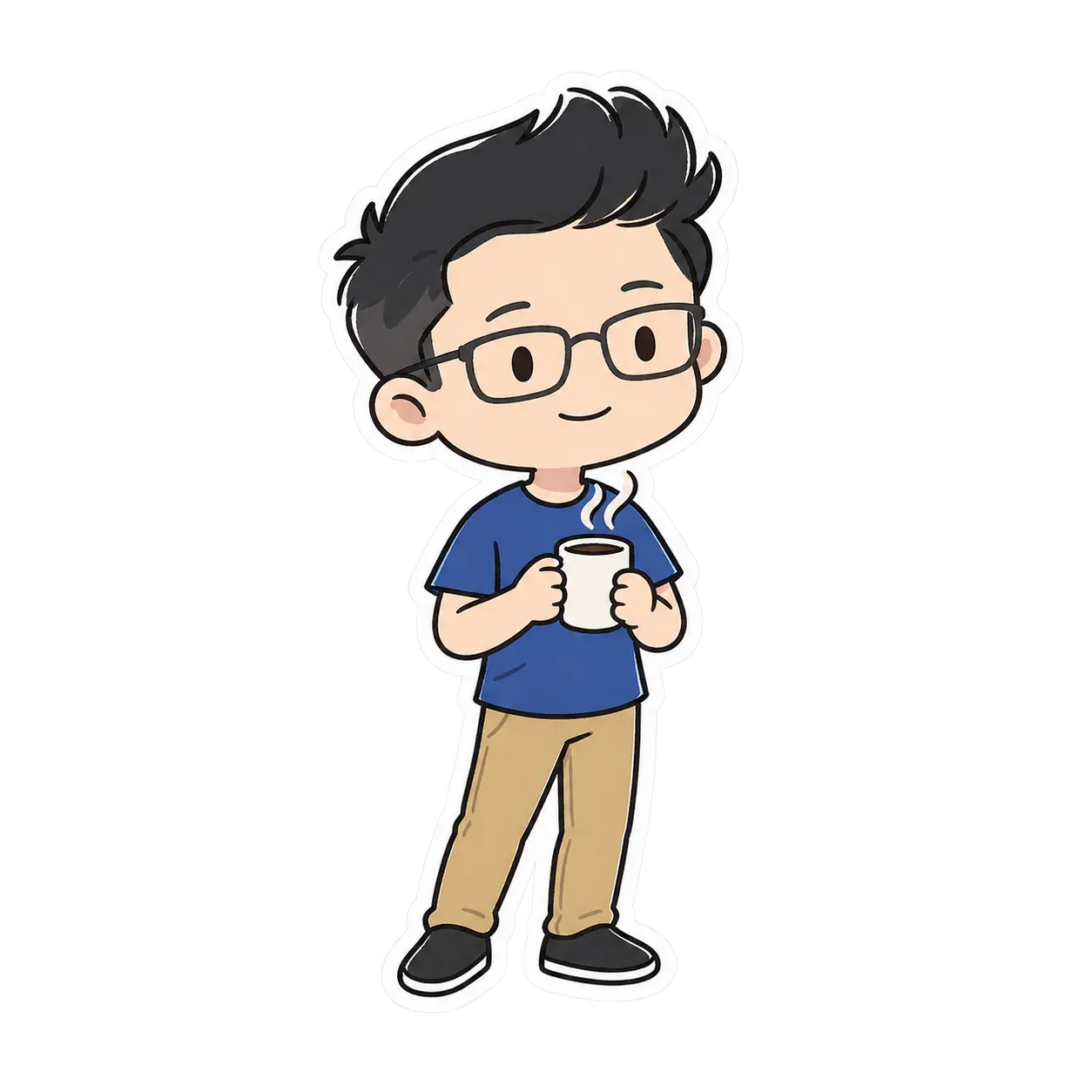 Illustration of Muhammad Fadhil reading and thinking